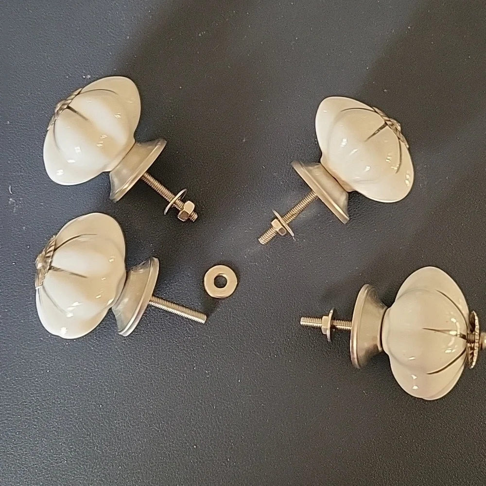 Four (4) White & Silver Draw Knobs